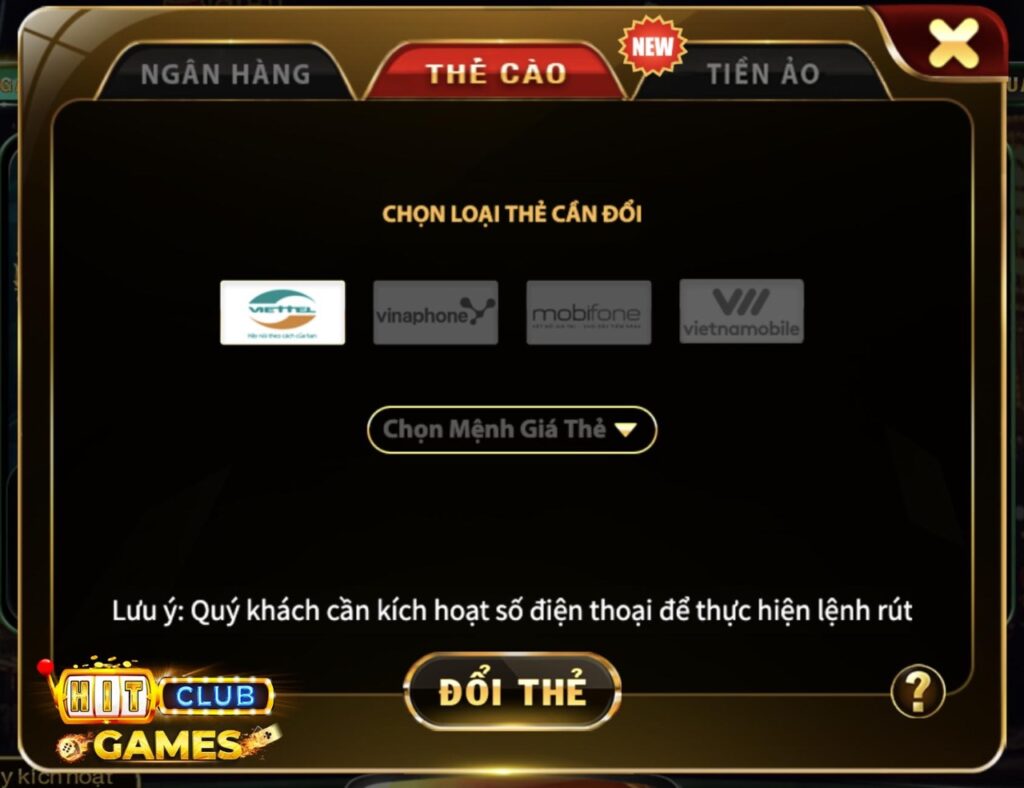 rút tiền hitclub qua thẻ cào